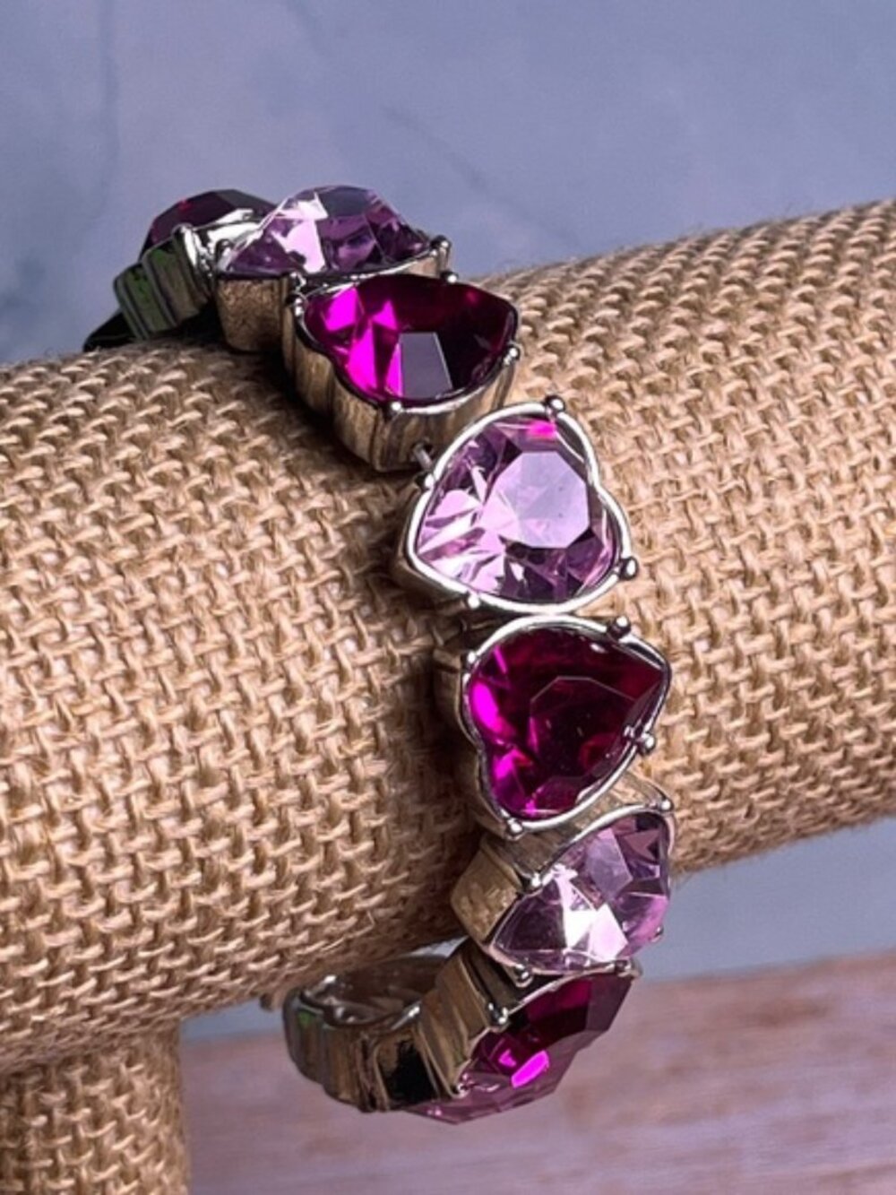 Heart-Shaped Pink and Purple Stretch Bracelet